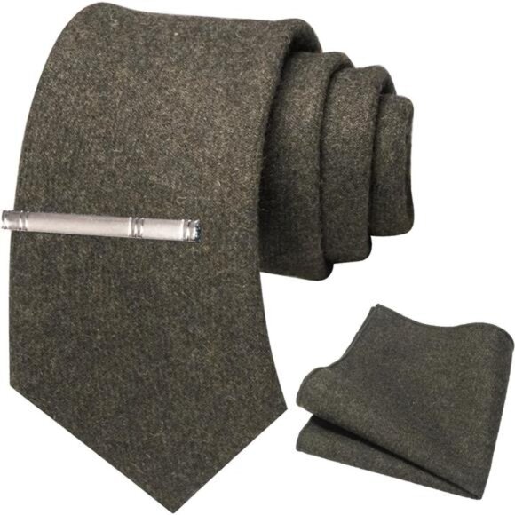 Solid Color Cashmere Wool Necktie and Pocket Square Tie Clip Sets for - Picture 1 of 4